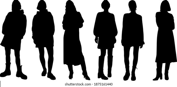 Vector silhouette of ladies, front view perfect to include in your architecture projects, renders, sketches or plans.