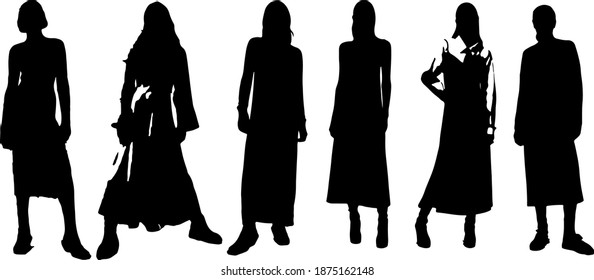 Vector silhouette of ladies, front view perfect to include in your architecture projects, renders, sketches or plans.