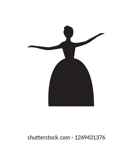 Vector silhouette of lady in ball gown. Vector silhouette of dancing bride. 