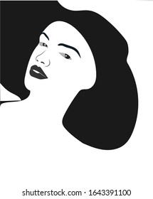 Vector silhouette of a lady's face in black and white.