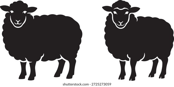 Silhueta vetorial de um cordeiro em preto. Bela criação animal isolado em fundo branco. Perfeito para agricultura, pecuária, vida rural, Páscoa e designs infantis.