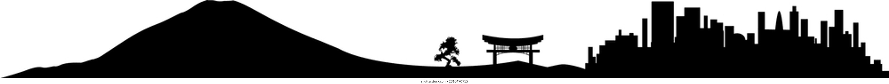 vector silhouette landscape Japan - Fujiyama, Tokyo, shrine
