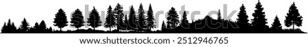 Vector silhouette - Landscape with mountains trees forests hills and bushes - Beautiful nature - time out and relaxation