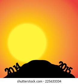 Vector silhouette landscape at sunset at the end of the year.