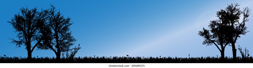 Vector silhouette landscape with trees along the beautiful days.