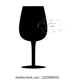 Vector silhouette of a leaking wine glass on a white background. Great for broken drink container logos.
