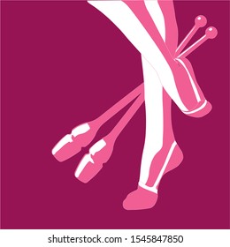 vector silhouette of the legs of the gymnast with clubs