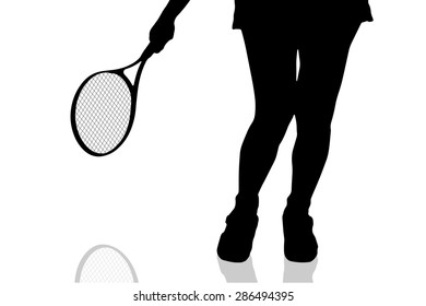Vector silhouette of legs woman who plays tennis.