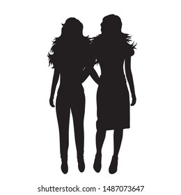 Vector silhouette of lesbian on white background. Symbol of gay, pair, homosexual, friends, girl, woman.