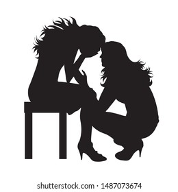 Vector silhouette of lesbian on white background. Symbol of gay, pair, homosexual, friends, girl, woman.