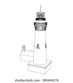 vector Silhouette lighthouse on a light background , black and white  illustration 