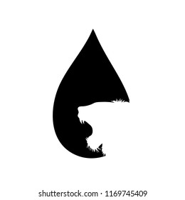 Vector silhouette of the lion in the drop on white background.