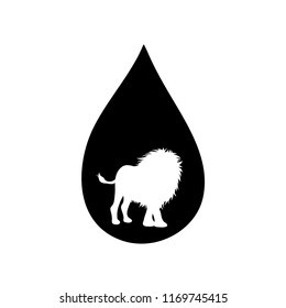 Vector silhouette of the lion in the drop on white background.