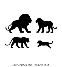 vector silhouette of the lion family, namely the lion king, lion female and lion cub