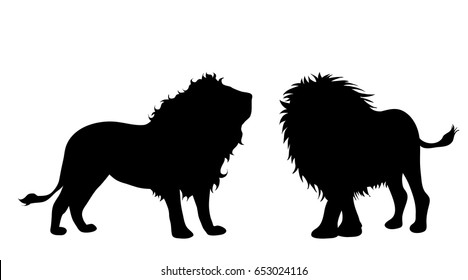 Vector silhouette of lion on white background.