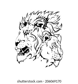 Vector silhouette of lions for design, tattoo