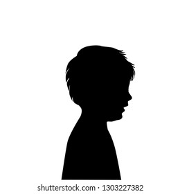 Vector silhouette little boy head, profile, black color, isolated on white background