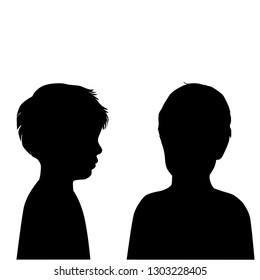 Vector silhouette little boy head, profile, black color, isolated on white background