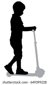 Vector silhouette of little boy Kid Rides on a Scooter. Flat Design Style. sport concept,  Child outdoor activity fun