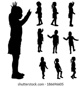 Vector silhouette of a little girl in different situations.