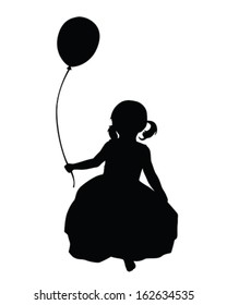 Vector Silhouette of a little girl holding a balloon