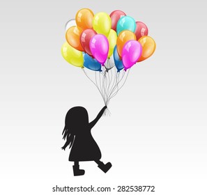 Vector Silhouette of a little girl holding a balloon