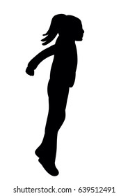 Vector silhouette little girl jumping, childhood, joy