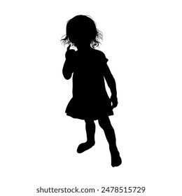 Vector silhouette of a little girl with a pointing gesture illustration on a white background