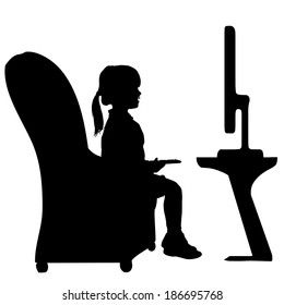 Vector silhouette of a little girl who is sitting on a chair.