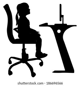 Vector silhouette of a little girl who is sitting on a chair.