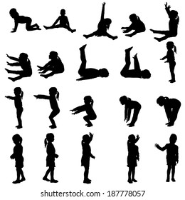 Vector silhouette of little girls who practice.