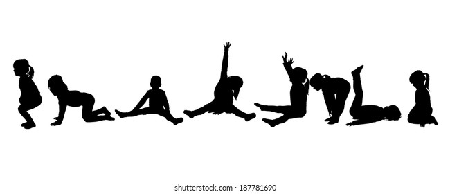 Vector silhouette of little girls who practice.