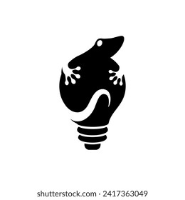 vector silhouette of a lizard or gecko  crawling on a light bulb