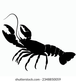 Vector Silhouette of Lobster, Tasty Lobster Illustration for Seafood and Marine Designs