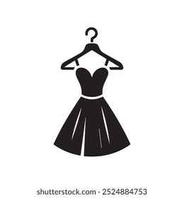 Logo de silueta de Vector para una boutique de moda que representa un vestido elegante en una percha