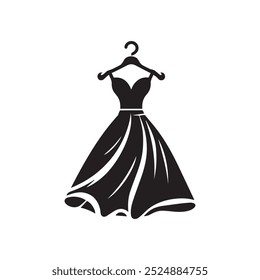Um logotipo de silhueta vetorial para uma boutique de moda que representa um vestido elegante em um cabide