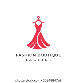 Um logotipo de silhueta vetorial para uma boutique de moda que representa um vestido elegante em um cabide