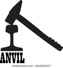 Logotipo de silueta vectorial de martillo y yunque - Icono de artesanía, logotipo de los servicios de reparación: Icono de esbozo de maldad y martillo - Diseño de vectores