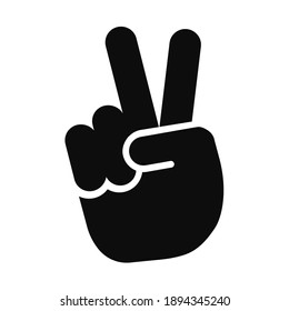 Logo de la silueta vectorial de la mano humana haciendo el signo de la victoria de la forma V. Icono de símbolo de paz