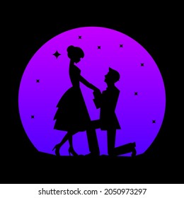 vector silhouette logo of lovers on the moon