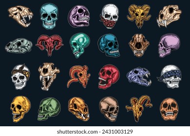 Vector Silhouette Logo Mascot of a Dark Full Color Animal Skull