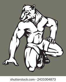 Vector Silhouette Logo Mascot of a Pig-Headed Monster Man Fitness