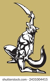 Vector Silhouette Logo Mascot of a Wolf-Headed Monster Man Swordplay