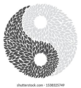 Vector silhouette logo Ying a Yang created from petals. Isolated on white background.