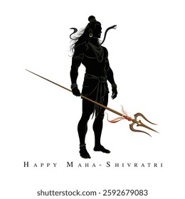 A vector silhouette of Lord Mahadeva, Lord Shiva holding trident illustration, Hindu religious God silhouette