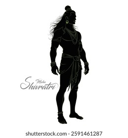 A vector silhouette of Lord Shiva, An illustration of Hindu God, Shiva standing vector beautiful silhouette