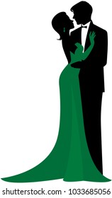 Vector silhouette in love couple of man and woman in each other's arms