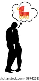 Vector silhouette of lovers dream about a child
