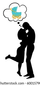 Vector silhouette of lovers dream about a child