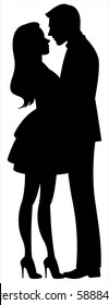 Vector silhouette of lovers embracing Stock Illustration